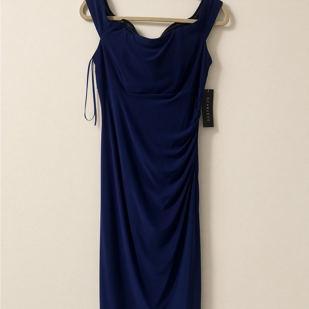 Scarlett Royal Navy Draped Sleeveless Midi Dress